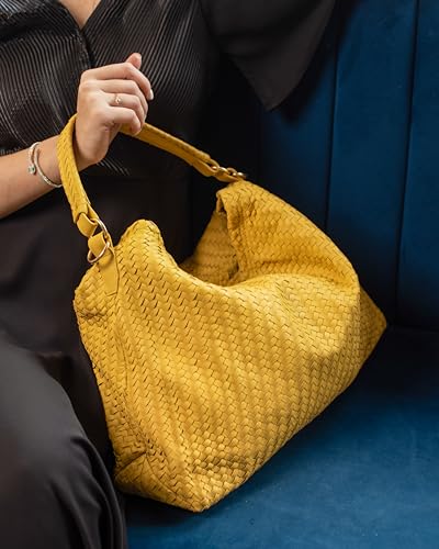 Image of Jild Hobo Style Woven Bag for Women - Soft Handmade Genuine Leather Work Tote Bag - Cross Body Womens Purse