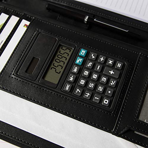 COSSINI-Black-Superior-Vegan-Leather-Business-Portfolio-with-Zipper--Padfolio-All-in-One-Smartest-Protective-101-Inch-Tablet-Sleeve-Presentation-Slot-Solar-Calculator-Card-Storage-Writing-Pad
