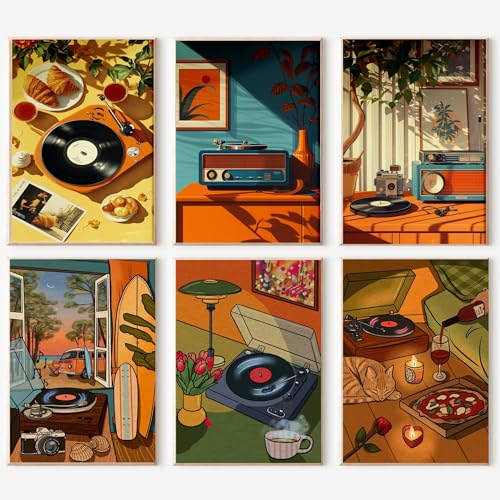 Image of cupmod 6 Packs Vintage Music Paint by Numbers Kit for Adults,Retro Funny Adults Paint by Number Kits on Canvas Without Frame,Easy Acrylic Oil Painting by Numbers Kit for Home Wall Decor 9.8x13.8inch