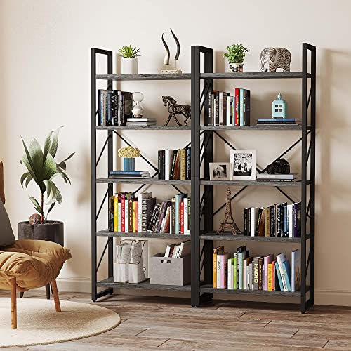 Yitahome 5 Tiers Bookshelf, Industrial Artsy Grey Bookcase Bookshelves, Storage Rack Shelves Books Holder Organizer For Movies In Living Room Home Office, Charcoal Gray + Black #TOP4