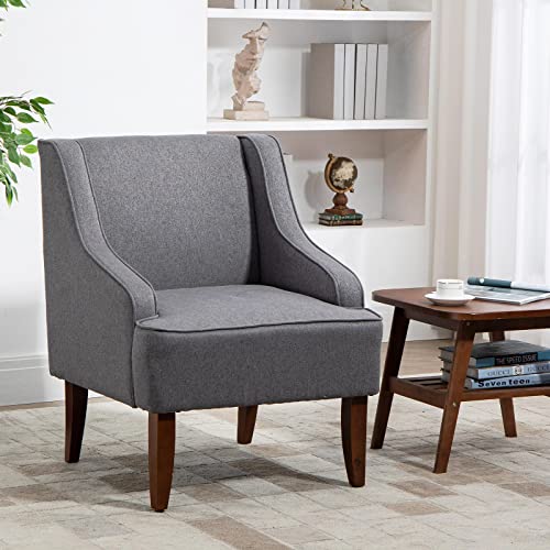 Mojay Mid-Century Accent Chair, Modern Linen Living Room Sofa Chair,Comfy Bedroom Reading Chair With Wooden Legs #TOP17
