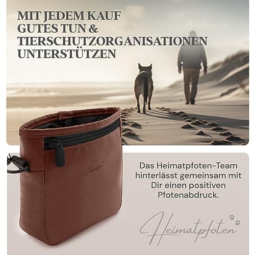 Heimatpfoten® Leckerlitasche für Hunde aus Kunstleder - Gassitasche mit Einhand Magnet-Verschluss - Hunde-Leckerli-Beutel (Größe S - Dunkelbraun)