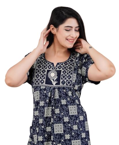 Image of DIAMO Pure Cotton Embroidery Nighty for Women, Night Gown for Woman, Cotton Nighty for Women, Maxi Night Gown Nighty with a Pocket and Adjustable Knot (Free Size)