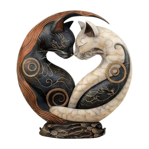 Gcerfby Sculpture de chat noir opulent, décoration de chat Yang fabriquée à la main, 15 x 6,5 x 18,5 cm, sculpture de chat Yang en résine, figurine de...