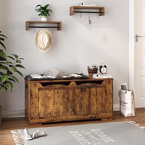 Cassapanca Portaoggetti 100 Cm Con Cerniera Di Sicurezza, Panca Per Scarpe E Contenitore, Stile Rustico, Grigio, Per Ingresso E Camera - 2