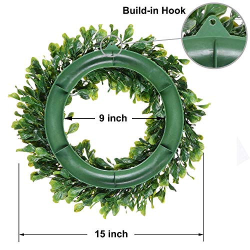 Lvydec Artificial Green Leaves Wreath - 15" Boxwood Wreath Outdoor Green Wreath For Front Door Wall Window Party Décor #TOP5