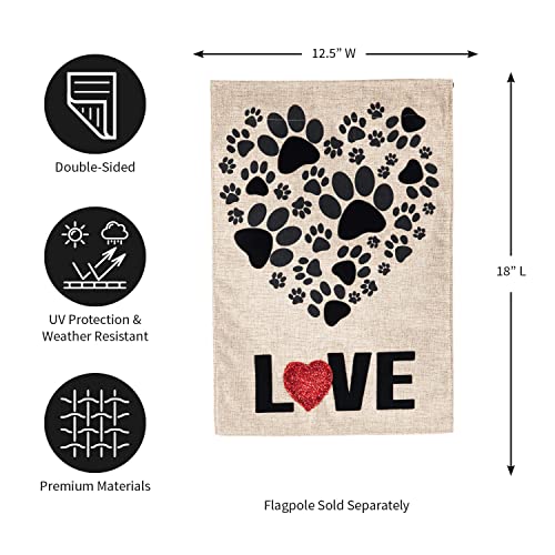 Evergreen Pet Lovers Paw Prints Heart Burlap Flag | 18 X 12.5 Inches |Indoor Outdoor Weather Resistant | Double Sided | Valentine's Day Or Pet Appreciation For Home House Garden Décor #TOP4
