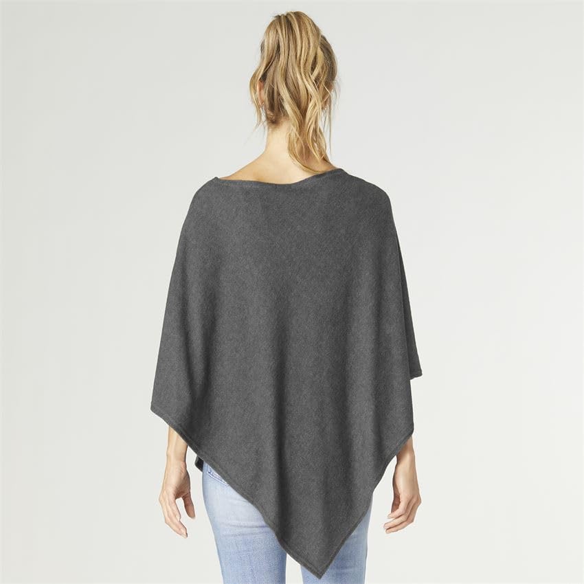 Coco + Carmen Lightweight Brushed Poncho, Charcoal, Women Fashion Apparel Accessories2