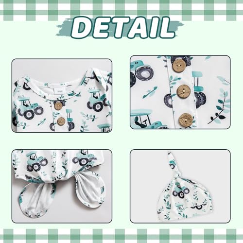 Image of AMAWMW Newborn Baby Boys Girls Cartoon Sleeper Gown Long Sleeve Mountain Nightgown Hat Outfits