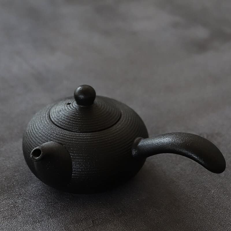 AILIFE Black Crockery Kyusu Teekanne, handgefertigt, chinesische Teekanne, 165 ml