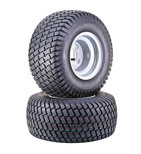 WANDA Lawn Mower Tractor Tire Wheel Assembly 18X8.5-8 4-Ply with 4 Lugs on 4' PCD Silver Wheel-13028,SET 2