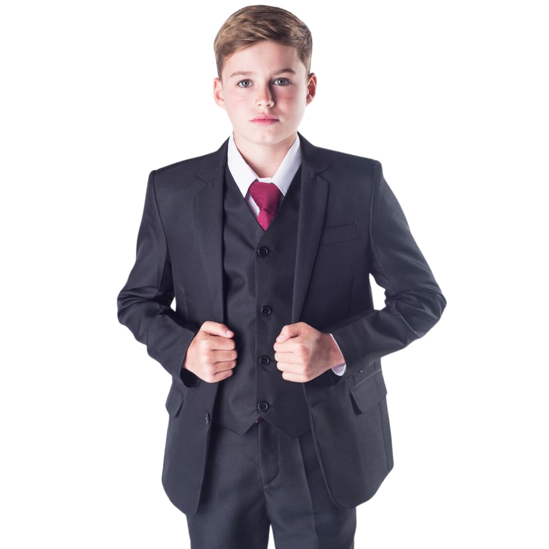 Traje clásico de niño que lleva los anillos a los novios, de Romario, 5 piezas, color negro Negro negro