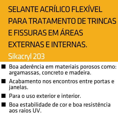 SIKA 203 Massa para Trincas em Paredes, Calafeta com perfeição, Aceita Pintura, Cartucho 280ml, Bran