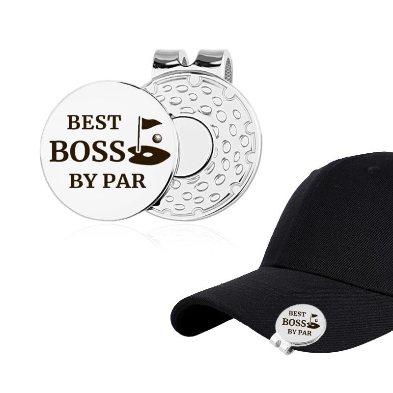ShiQiao Spl Golf Birthday Gifts for Men Boss Best Boss By Par Golf Ball Marker Gifts for Boss Thank You Gifts for Boss Leaving Gift for Women Men Boss Golf Ball Markers with Hat Clip Gifts for Bosses