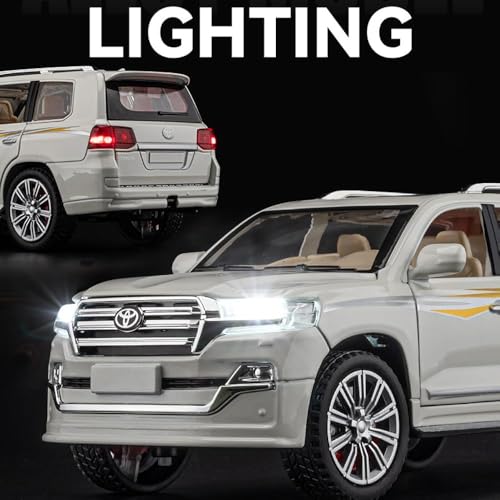 Image of 1:24 Toyota Land Cruiser SUV Diecast Scale Model Alloy Metal Pull Back car for Kids with Openable Doors & Light, Music Toy Vehicle (White)