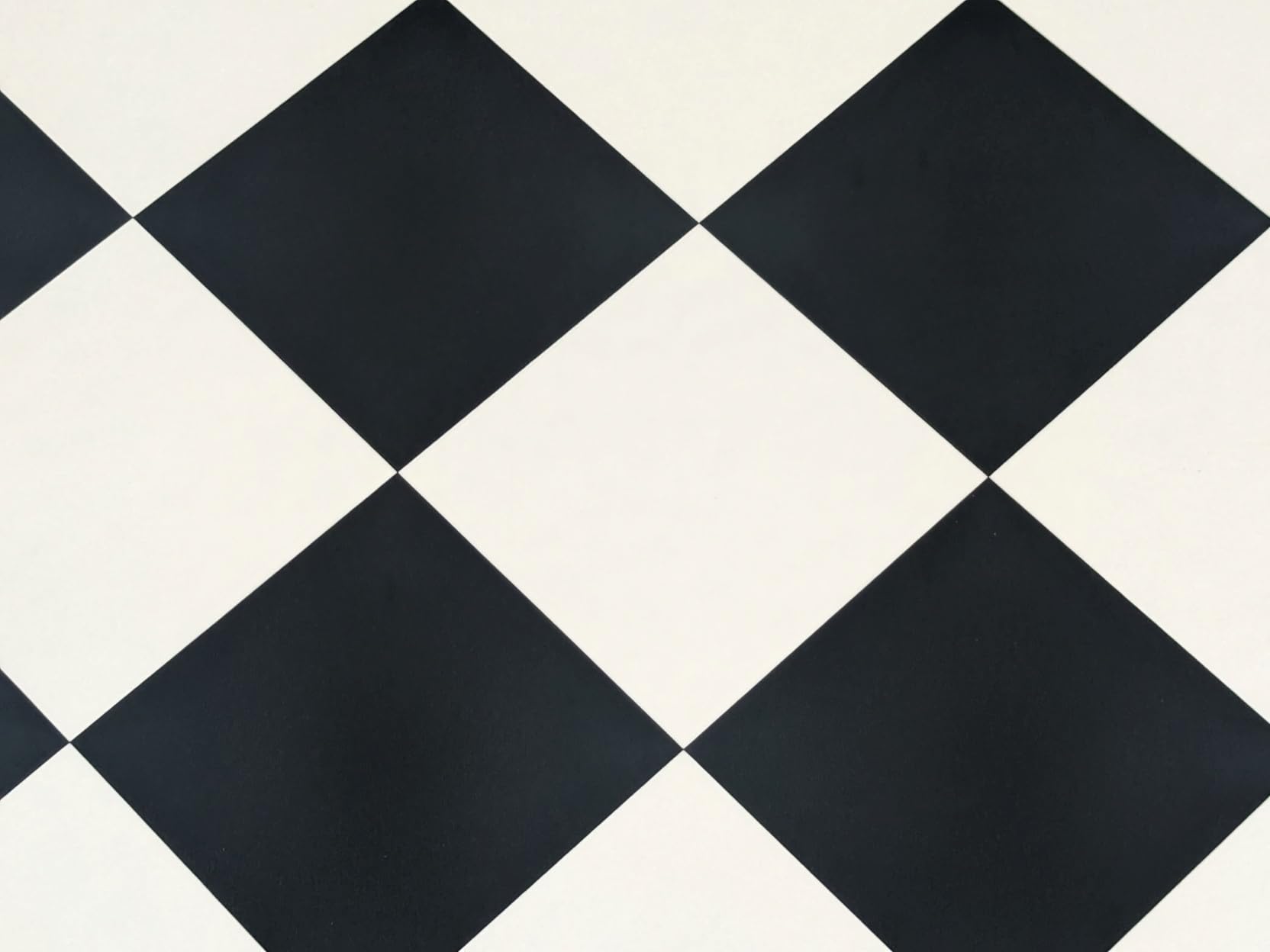 Suelo de PVC con diseño de tablero de ajedrez en diagonal, en blanco y negro, 14 x 14 cm, Corte (2m de ancho / 1,5m de largo)