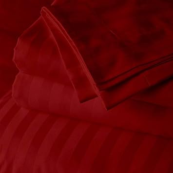 4pc Cotton Bed Sheet Set Adjustable King Bed Sheets 18 Inch Deep Pocket, Top Split King 28 in Split Down 28 inches from The Top Burgundy Stripe