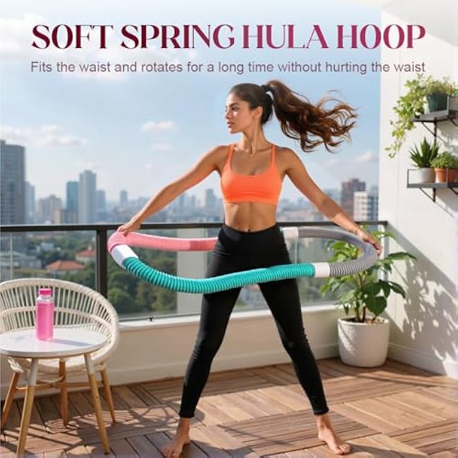Weighted Hula Hoop for Adults - 2025 New Foldable Soft Spring Fitness Hoop for Waist Slimming, Home Workout & Travel