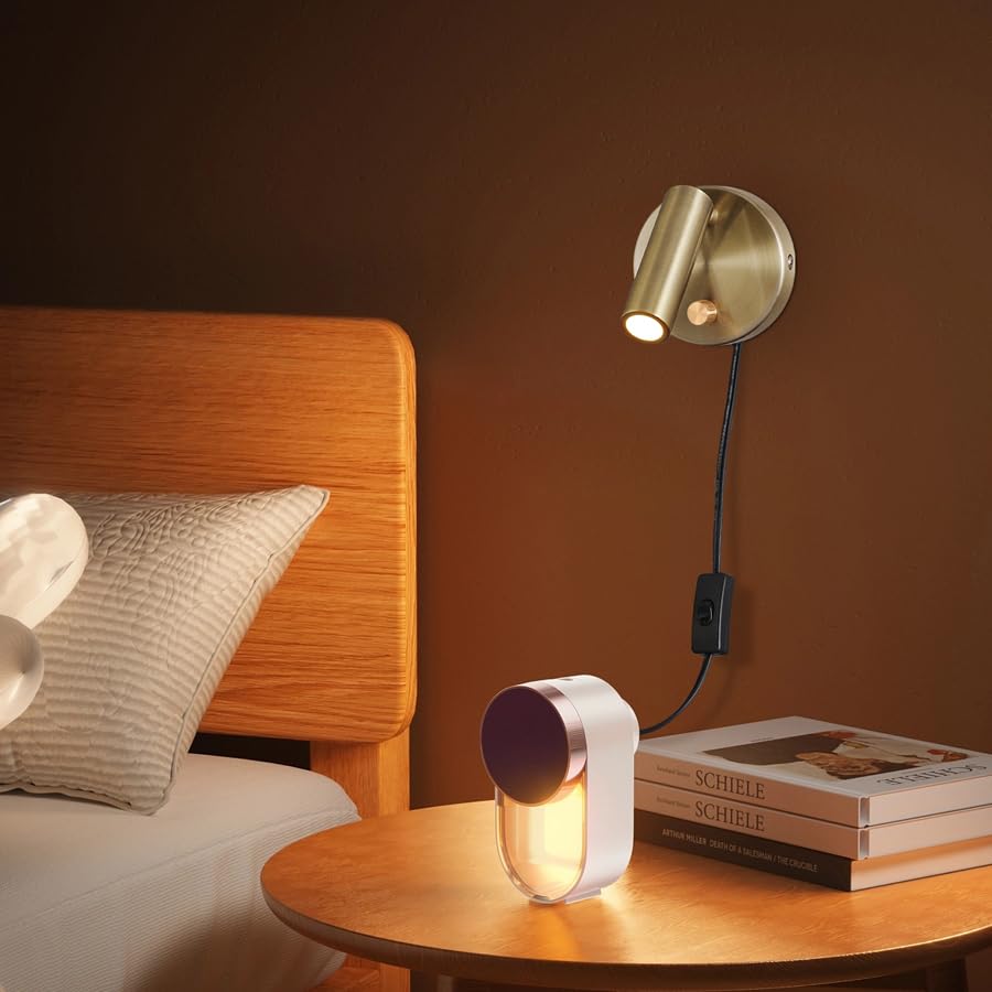 Image of Surface Wall Mounted Reading Light Sconces Lamp Physical Knob Dimmer Switch LED 5W Warm White 3000K (Bronze Plug Cord)