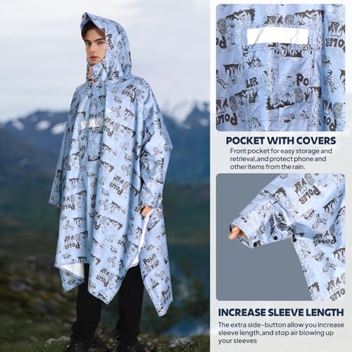 ANYOO Waterproof Rain Poncho for Adults Lightweight Raincoat for Men Women Jacket Coat Hooded for Hiking Outdoor Activities4