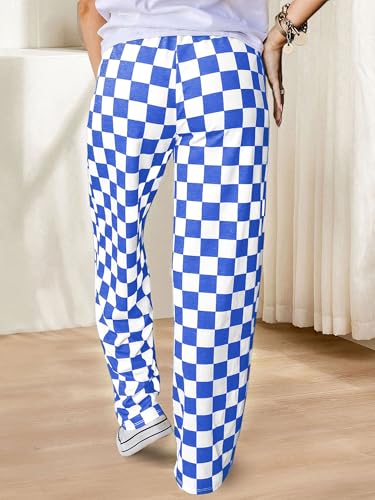 Womens Checkered Pants Y2K Pajama Pants Elastic Waist Wide Leg Lounge Pants Comfy Pj Bottoms with Pockets Loungewear2