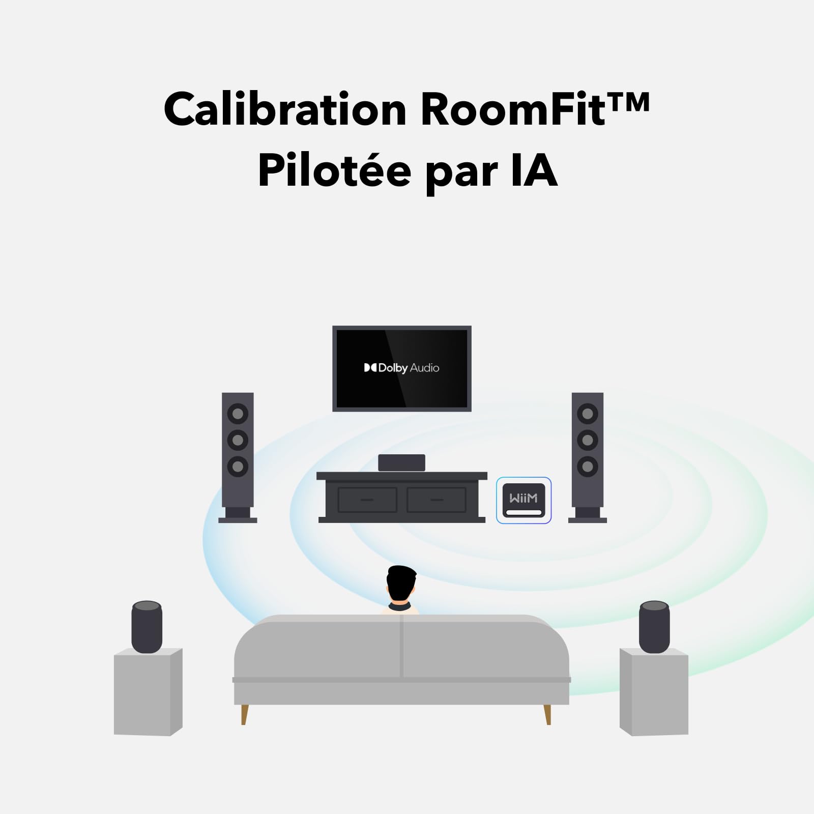 WiiM Sub Pro Caisson de Basses sans Fil Intelligent 8" 250 W AI RoomFit Wi-Fi 6 BT 5.3 Noir