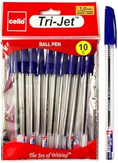 Cello Tri-Jet Ballpoint Pens Extra Grip Medium Point Biros (1.0 mm) - Blue Pens, Pack Of 10