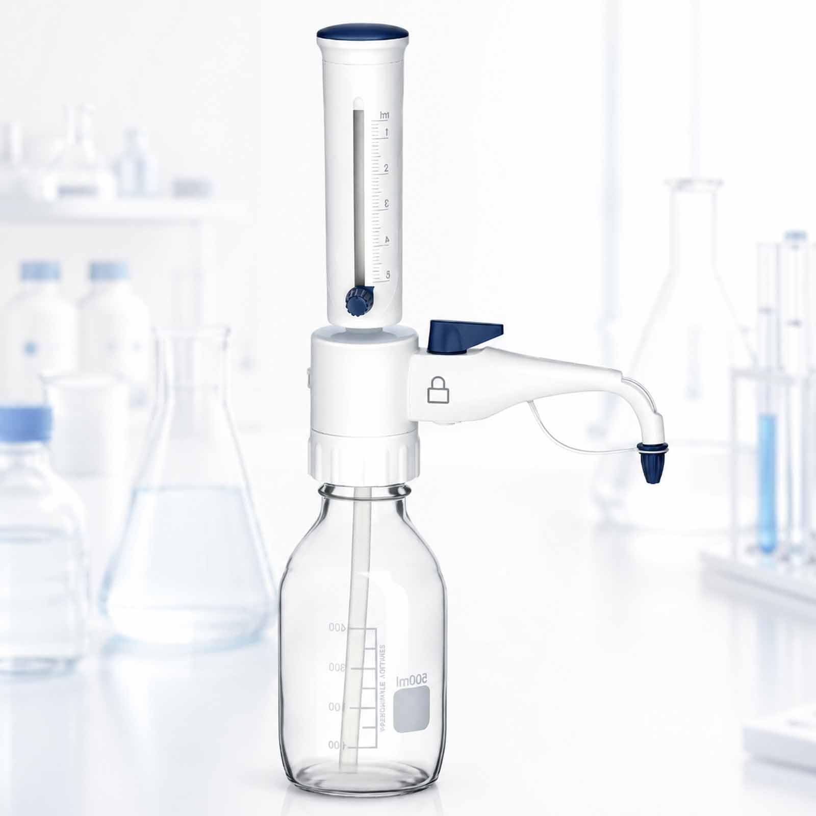 MObyat Verstellbarer Flaschenaufsatz-dosierer Für Laborzwecke, Verstellbarer Flüssigkeitsdosierer Mit Flaschenaufsatz, Flüssigkeitsdosierer-bürette Mit 5 5–50 mL/0.5 mL