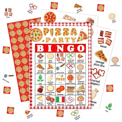 Pizza Party Bingo Games, Pizza Birthday Party Bingo Cards, Pizza ...
