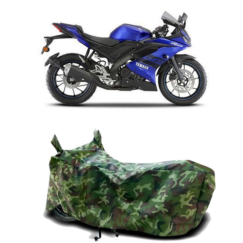 Image of DUFFEL-100% Heat Protection Two Wheeler Bike /Scooty Body Cover for Yamaha YZF R15 V3 Water Resistance /UV-Rays /Birds Dropping /Scratchproof /Dust Proof /Waterproof[Green Jungle Print]