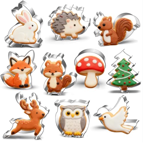 UKoosien Ausstechformen-Set mit Waldtieren, 10 Stück: Eichhörnchen, Pilz, Vogel, Kaninchen, Igel, Baum, Hirsch, Fuchs, Eule