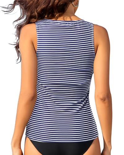 Image of Daci Tankini Tops for Women Tummy Control Swim Top Only | High Neck, Ruched Front, Full Coverage, Removable Pads, No Bottom, Soft Stretch Fabric, Fully Lined, Beach and Water Sports