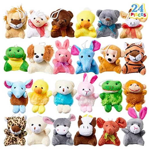 Joyin Toy 24 Pack Mini Animal Plush Toy Assortment (24 units 3" each) Kids Valentine Gift Easter Egg Filter Party Favors