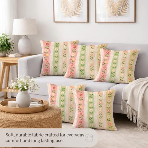 Image of STITCHNEST 'Little Meadow Series' Cushion Cover | Set of 5 | Floral Cushion Cover 16 inch x 16 inch