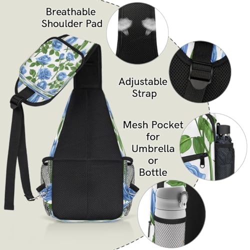 Bolso tipo sling unisex flores azul para senderismo miniatura 4