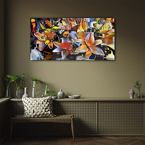 Tableau en verre avec impression haute definition fleurs modernes format 100x50cm