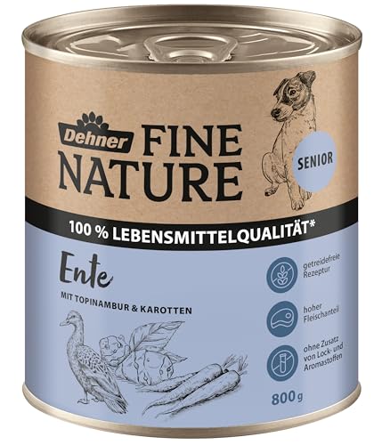 Dehner Fine Nature Hundefutter, Nassfutter in Lebensmittelqualität, für ältere Hunde, Ente, 6 x 800 g Dose (4.8 kg)