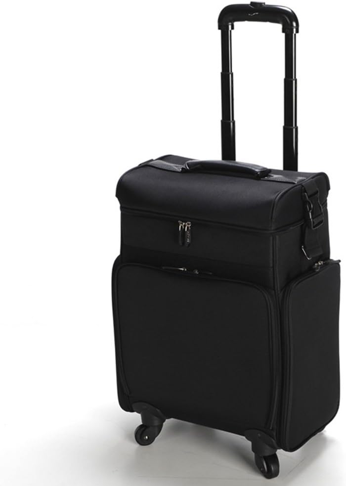 AACASE Black Nylon Makeup Trolley Oxford Fabric Luggage Cosmetic Cases On Wheels with Large Storage for Travel Salon Barber Nails