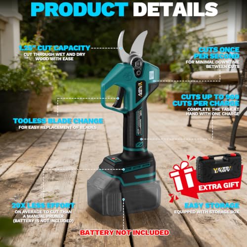 Image of Brushless Electric Pruning Shears for Makita Battery, Portable Cordless Pruning Shears with LCD Display&SK5 Blades, Adjustable Cutting Diameter 0.8-1.2 Inch for Gardening Tree Pruning(NO Battery)