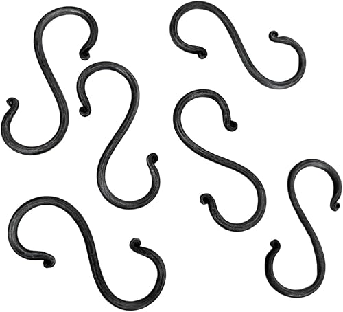 Living Ideas - Juego de 6 ganchos en S de metal forjado a mano, gancho en S hecho a mano, acabado antiguo, resistente, gancho en S de 3.50 pulgadas