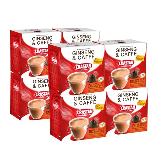 CRASTAN 1870 - Capsule compatibili Dolce Gusto - Ginseng & Caffè - 8 box da 10 capsule - Totale 80 capsule - Senza Glutine - Da zuccherare