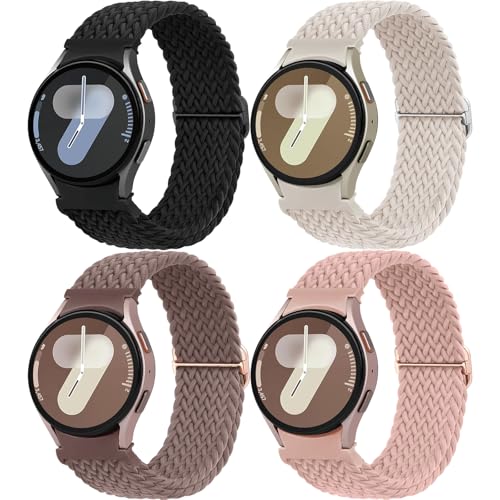 One Click Braided Bands for Samsung Galaxy Watch 7 6 5 4 Band 40mm 44mm/Watch 6 4 Classic 47mm 43mm 46mm 42mm/Watch 5 Pro 45mm,No Gap Stretchy Elastic Fabric Nylon Strap for Samsung Watch 4 5 6 7 FE