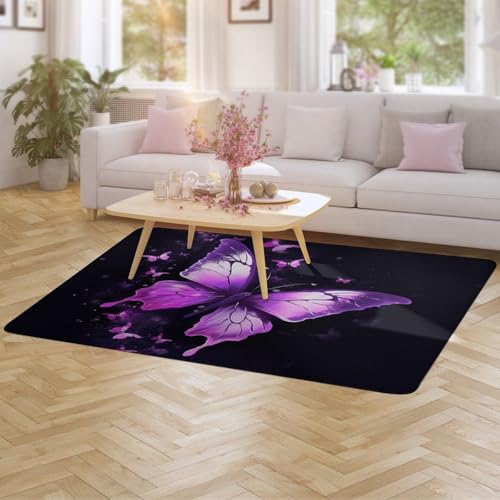 Tapis de bain violet grand format au design papillon chic