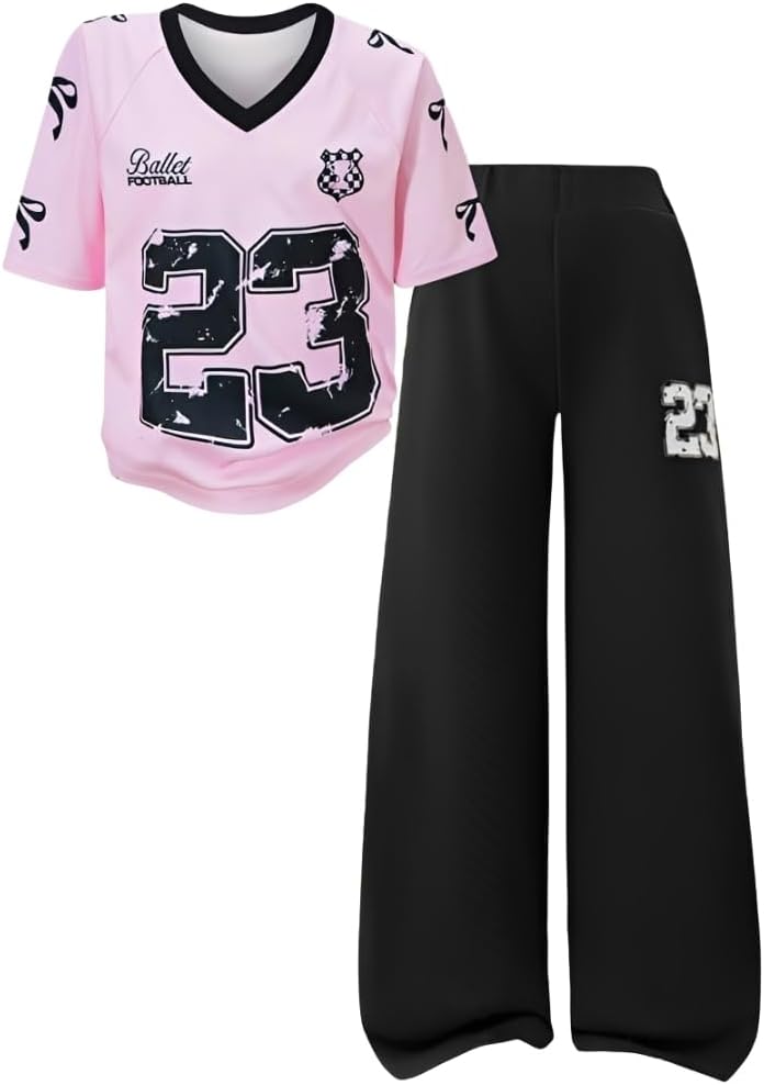 Azmxynol Tween Girls Clothes Short Sleeve Graphic T-Shirt Top + Sweatpant 2 Piece Outfit Set, Size 7-15Years