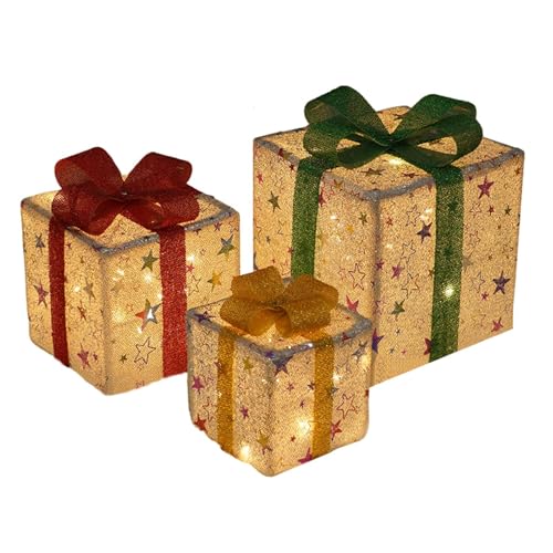 Beleuchtete Weihnachtskisten Deko | LED Weihnachtsboxen Lichterdekoration - 3er Set Batteriebetriebene Winterfest Deko Für Balkon Terrasse Wohnzimmer Schlafzimmer