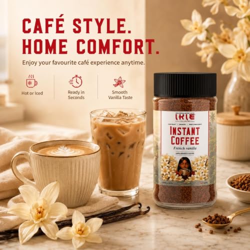 Image of IKIE Vanilla Instant Coffee Powder 100g (Pack of 2) | 100% Arabica Freeze-Dried | Natural Vanilla Flavour | No Chicory | Rich & Smooth Taste