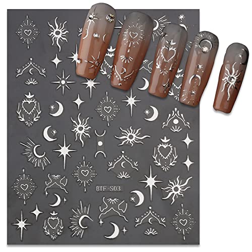 6 Sheets Gold Nail Art Stickers Bronzing Sun Heart Nail Decals 3D Self-Adhesive Sliver Moon Nail Stickers Rose Gold Starlight Star Nail Designs Sticker For Women Diy Acrylic Nail Art Supplies #TOP3