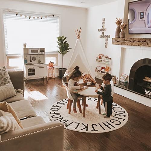 Blue Page Abc Kids Rug Alphabet Educational Area Rugs For Infant Toddlers - Soft Playtime Collection, Home Decor Teepee Tent Round Play Mat, Best Shower Gift (59", White Black) #TOP2