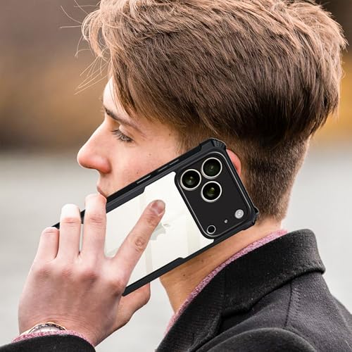 Image of amazon basics Clear Back Cover Case for iPhone 17 Pro | 360 Degree Protection | Transparent Back Cover Case for iPhone 17 Pro (PC & TPU, Black Bumper)
