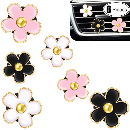 Image of Frienda 6 Pcs Daisy Flower Air Vent Clip Accessories Air Conditioning Outlet Clip Car Air Freshener Dashboard Accessories Charm Car Inter Decor(3 cm, 3.3 cm,Black, Pink, White)